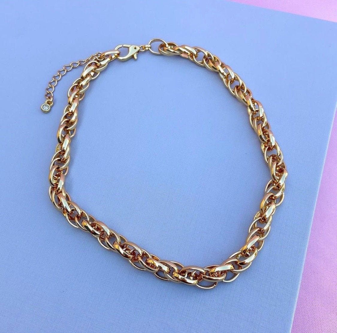 Multi link chain necklace | Chunky gold chain for women | Multi link chain bracelet | Twisted gold chain necklace set | Gift for her