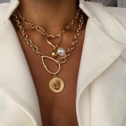 Gold heart carabiner necklace on a chunky chain - AVINZIA