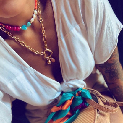 Gold heart choker necklace with carabiner clasp