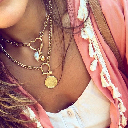 Gold carabiner necklace with tarnish-resistant finish