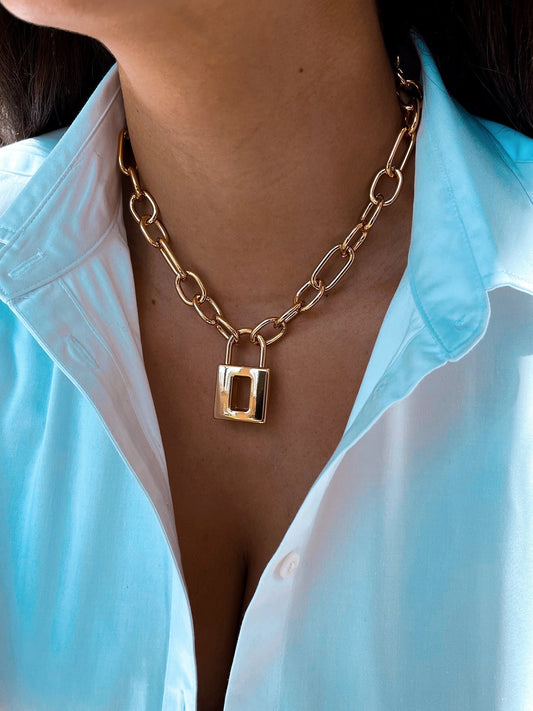 Gold Lock Necklace Chain