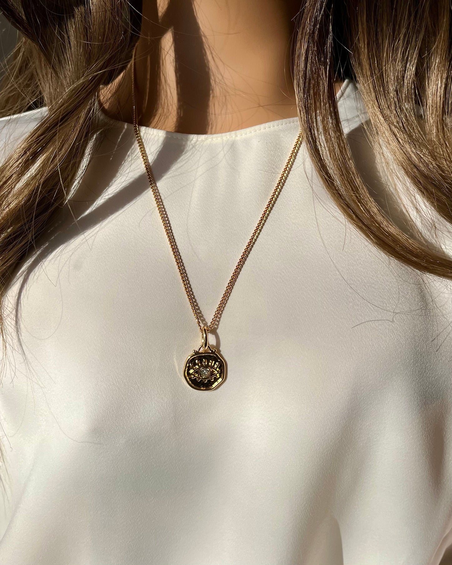 Gold evil eye charm necklace Dainty gold chain necklace with evil eye charm Greek eye pendant Turkish eye protection necklace for her