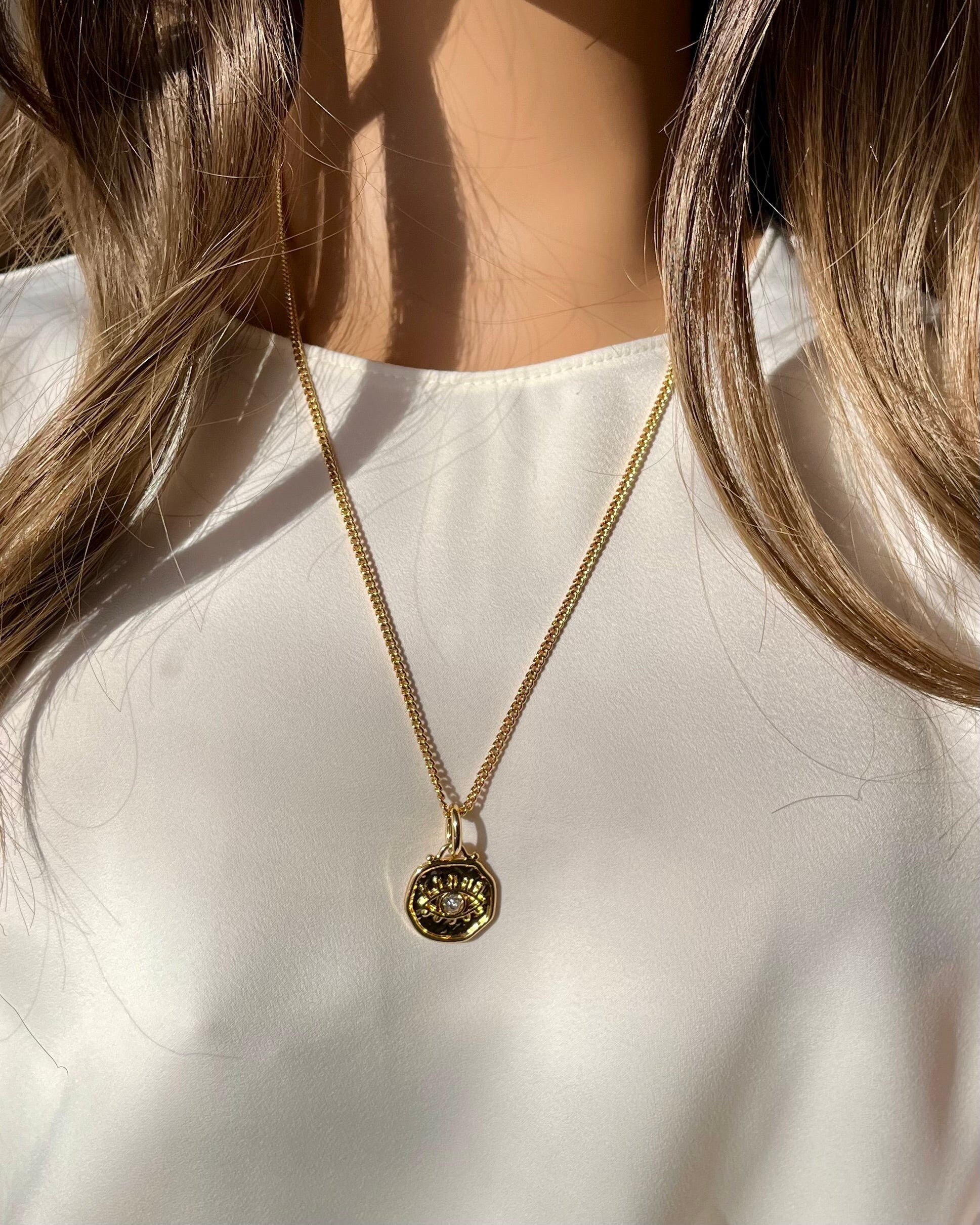 Gold evil eye charm necklace Dainty gold chain necklace with evil eye charm Greek eye pendant Turkish eye protection necklace for her