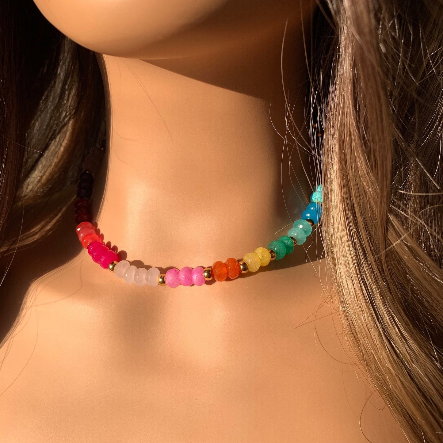 Rainbow stones necklace Layering necklace Colorful rainbow beaded necklace with pearls Beach necklace Vacay necklace Gift for her