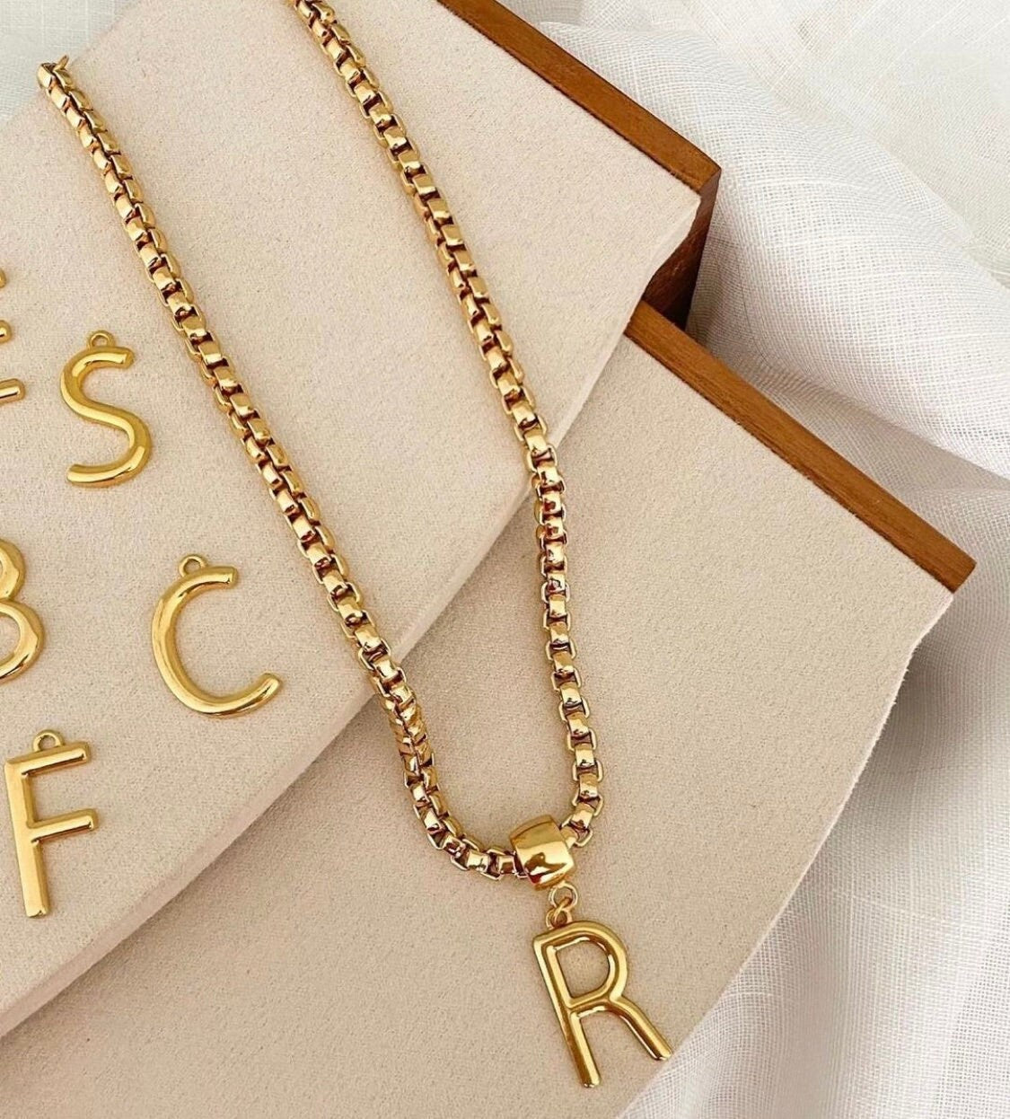 Letter Necklace | Gold Initial Name Letter Charm Custom Name Chain Necklace Gold Box Chain With Initial Letter Personalized Necklace