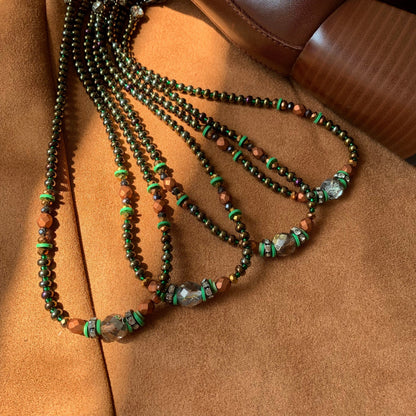 Green Czech glass beaded necklace - AVINZIA