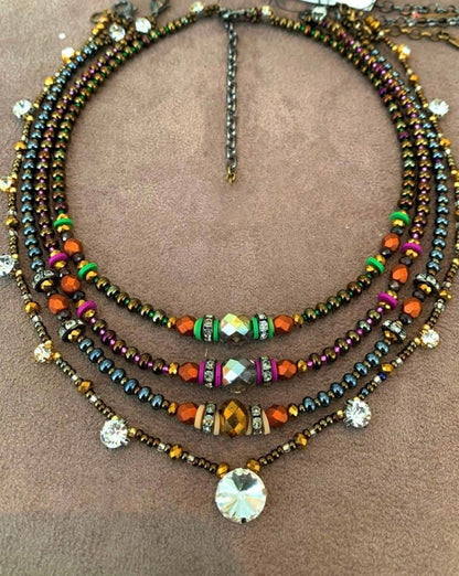 Iridescent green beaded choker necklace