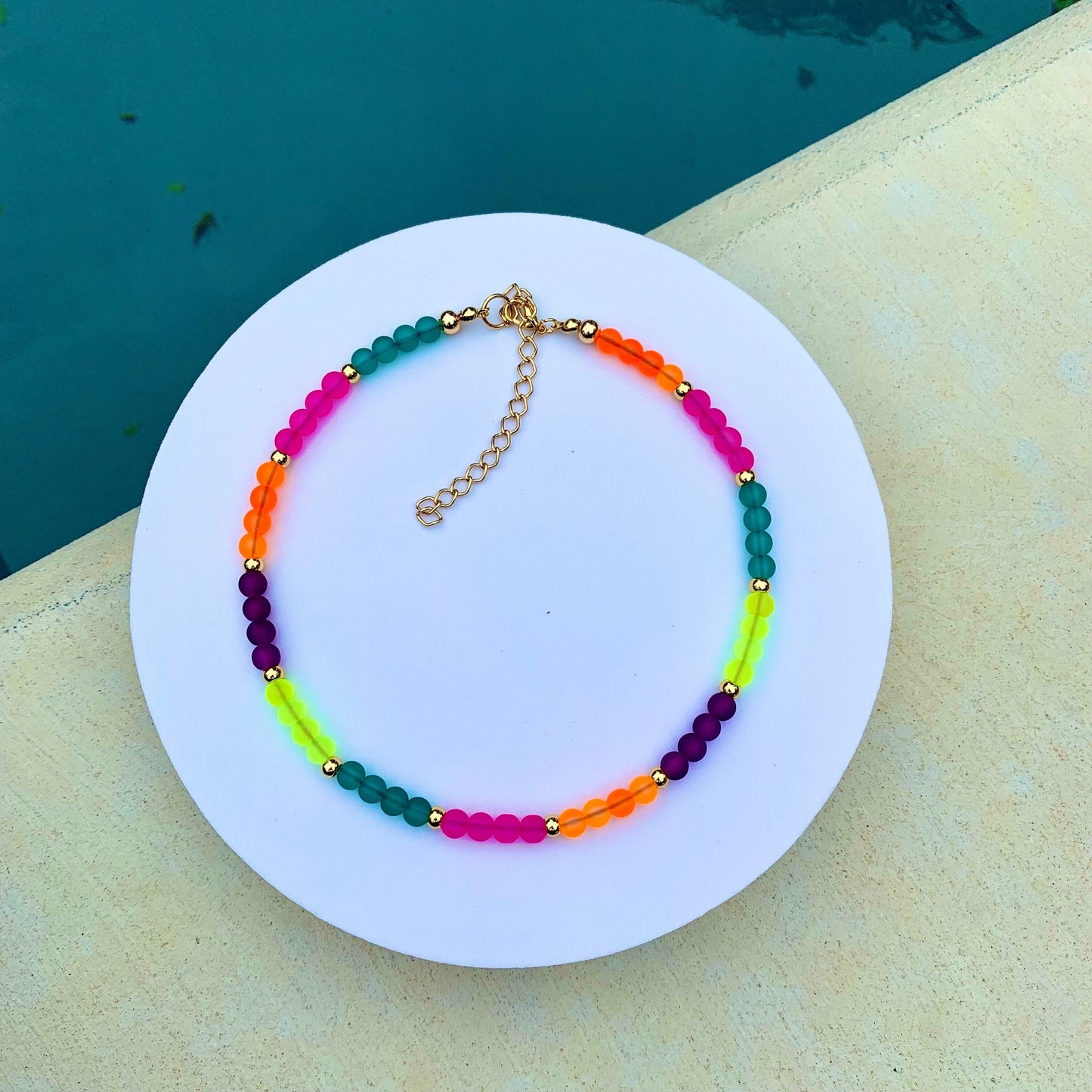 Glass beaded necklace Layering necklace Colorful rainbow beaded necklace with glass beads Beach necklace Vacay necklace Gift for her