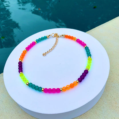 Layered glass bead necklace close-up
