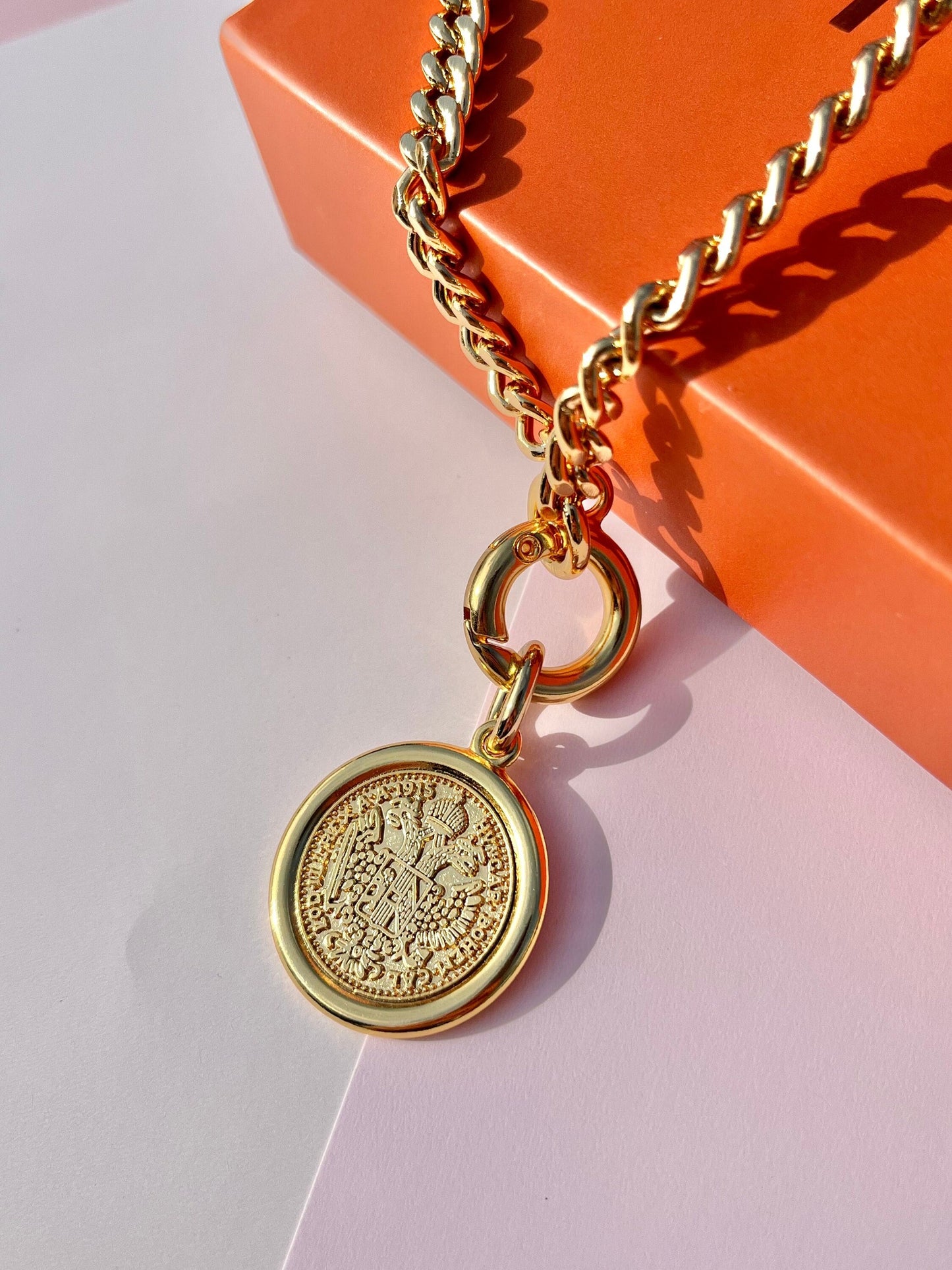 Gold Coin Medallion Necklace | Cuban Chain Layer | Layer Link Chain | Paperclip Necklace | 18k Gold Layered Necklace Set | Gold Necklace Set