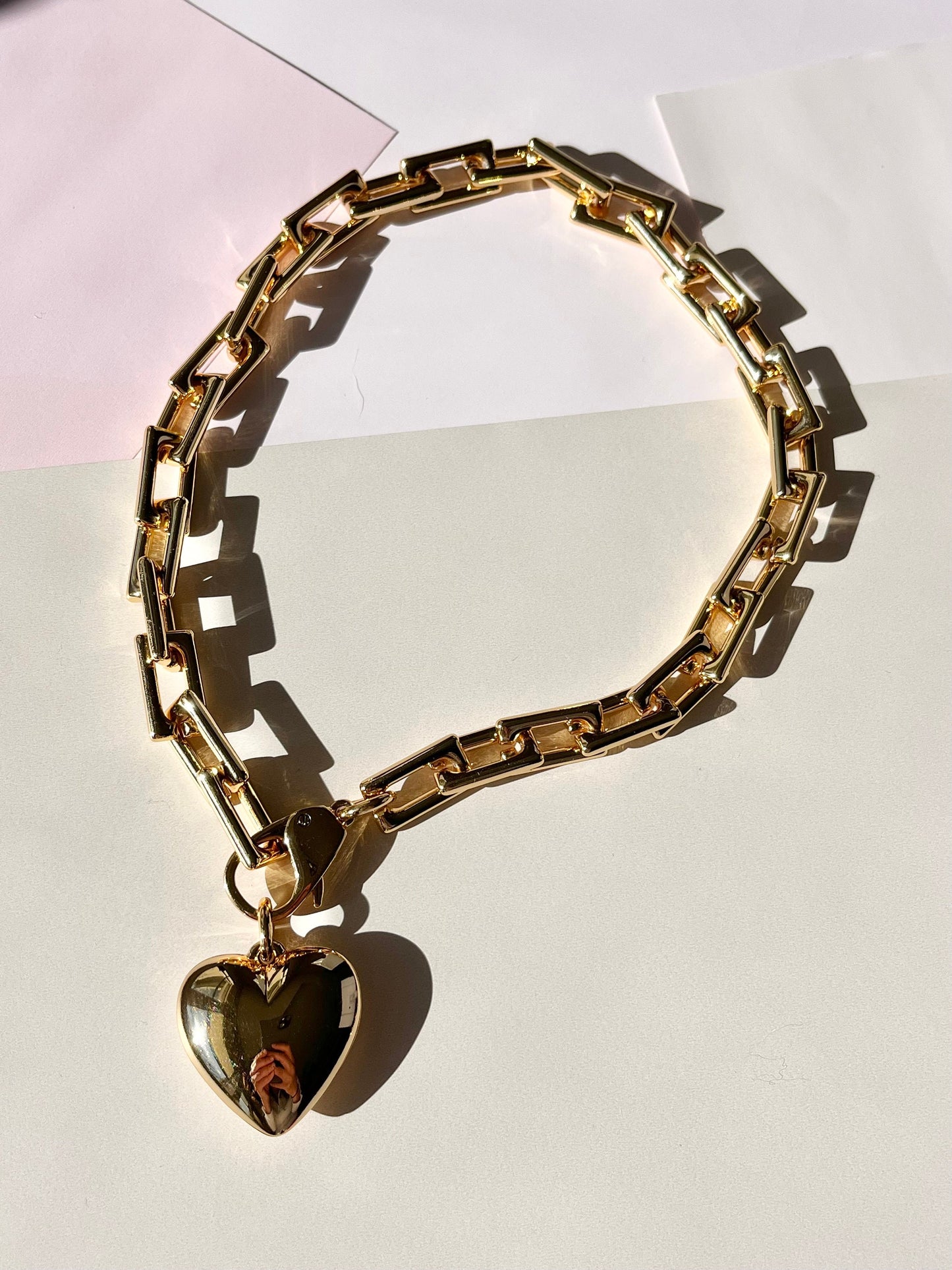 Gold Link Chain Necklace with Love Heart Charm