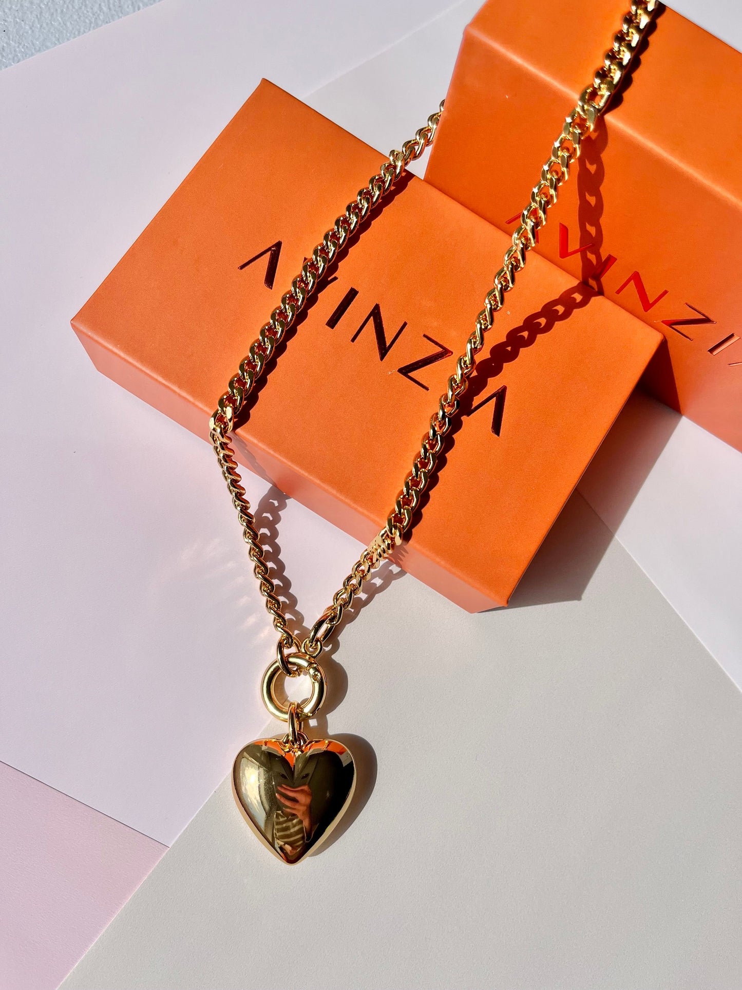 Gold Love Puff Heart Necklace