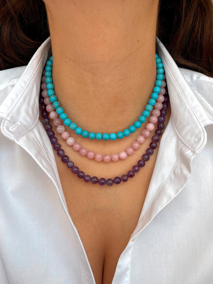 Silver finish fuchsia bead necklace option