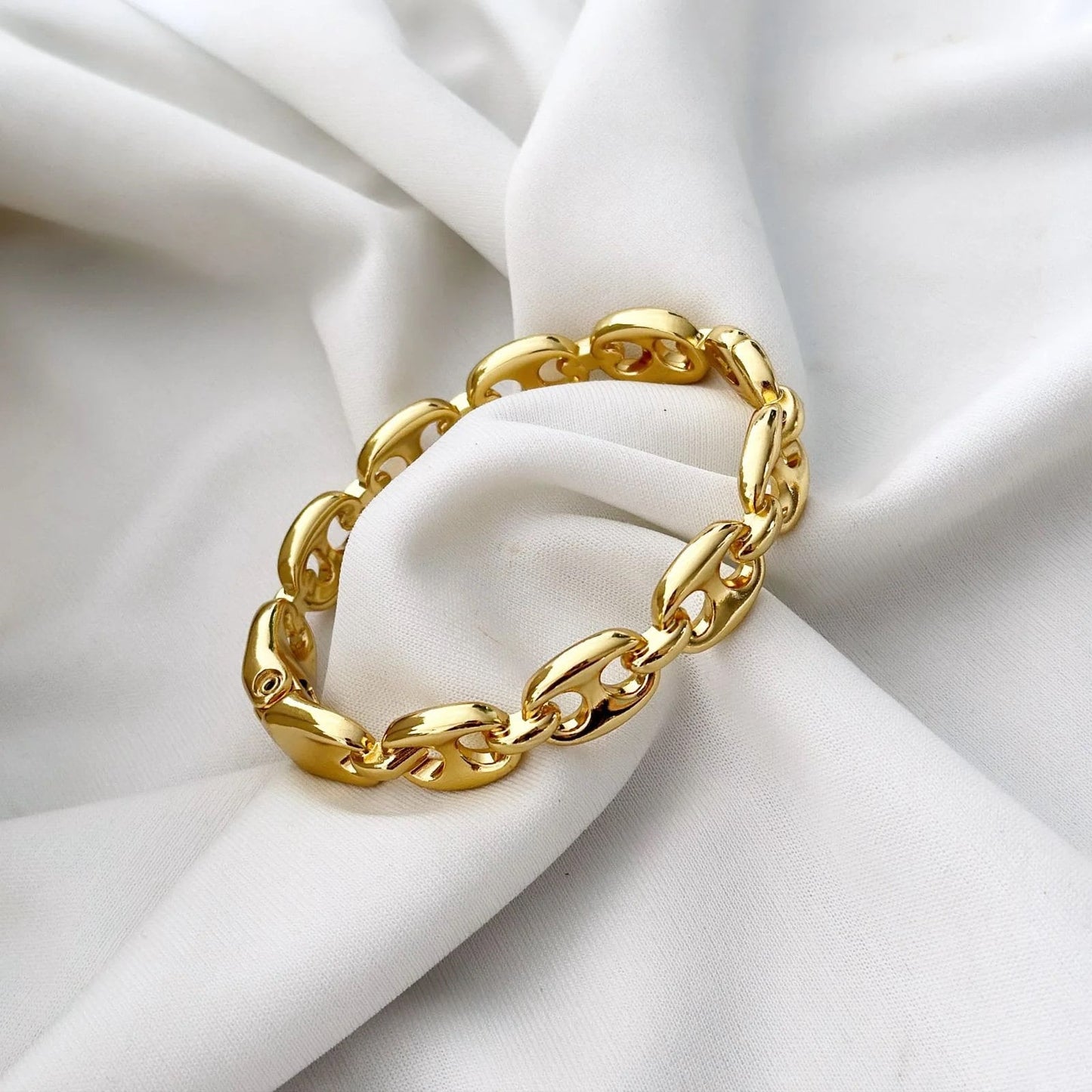 Puffed Mariner Chain Bracelet | Gold Filled Mariner Bangle Hinged Bracelet | Puffy Mariner Bracelet for Women | Anchor Link Chain Bracelet