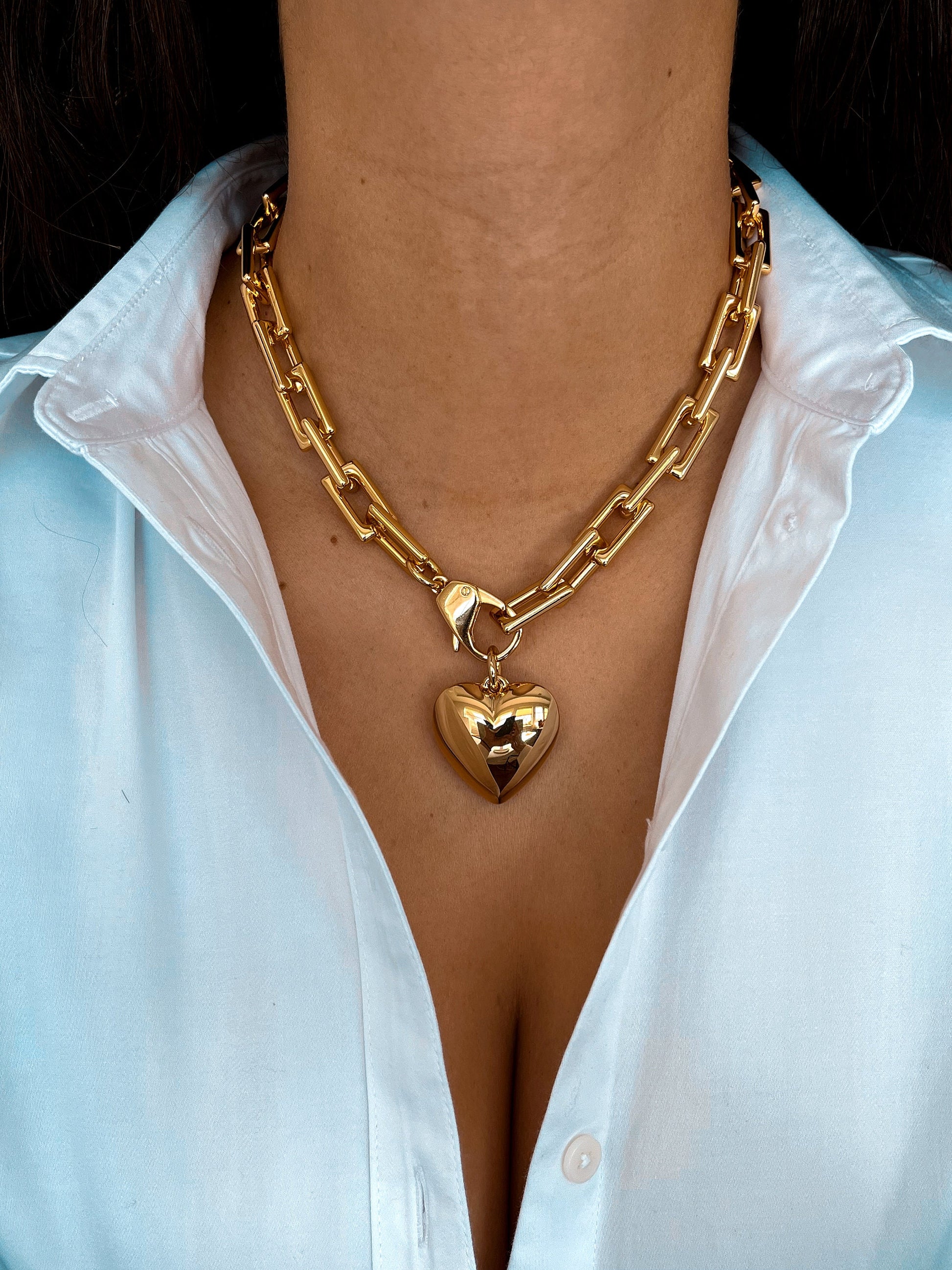 Gold Link Chain Necklace with Love Heart Charm