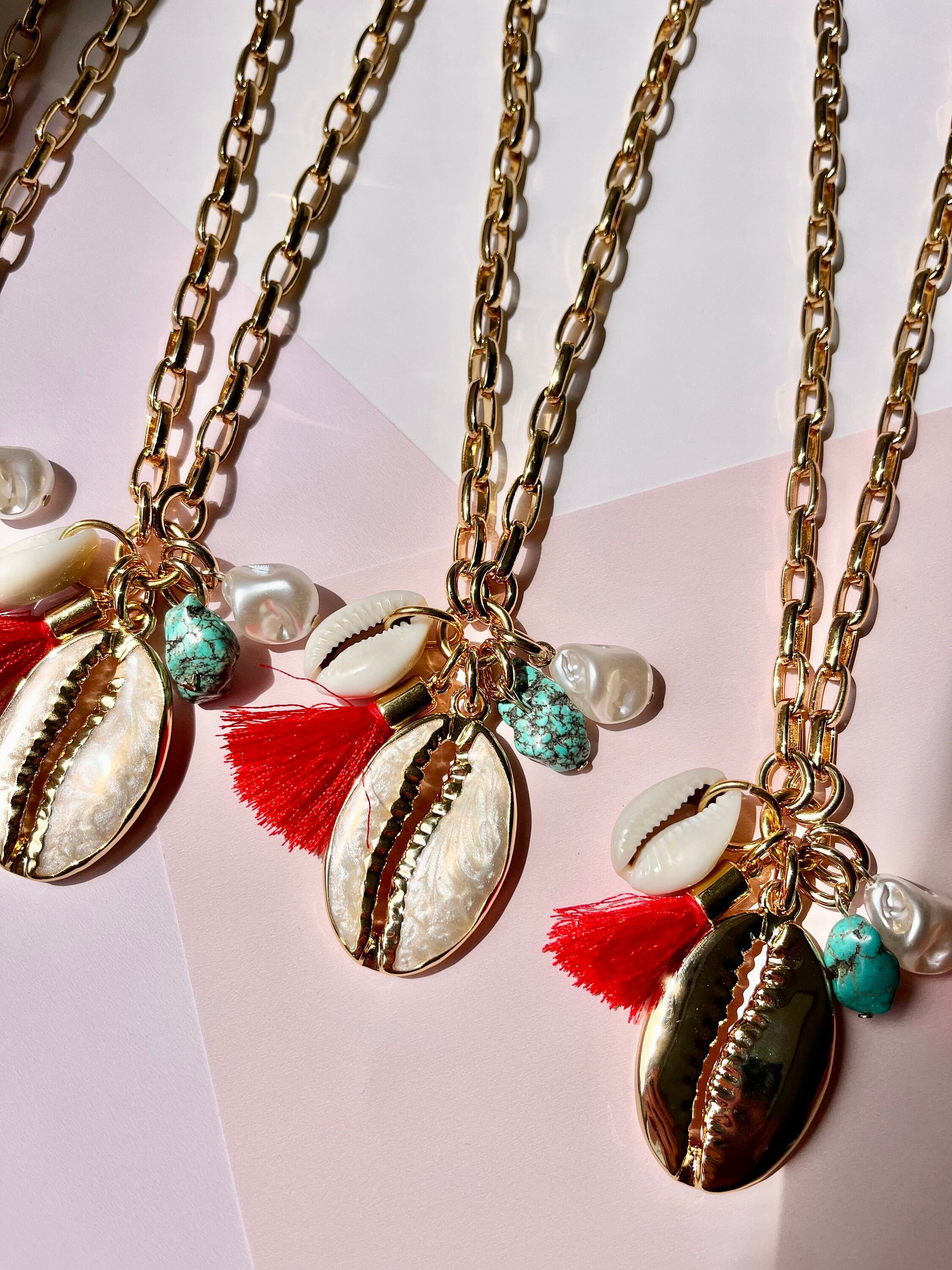 Cowrie Shell Long Charm Necklace