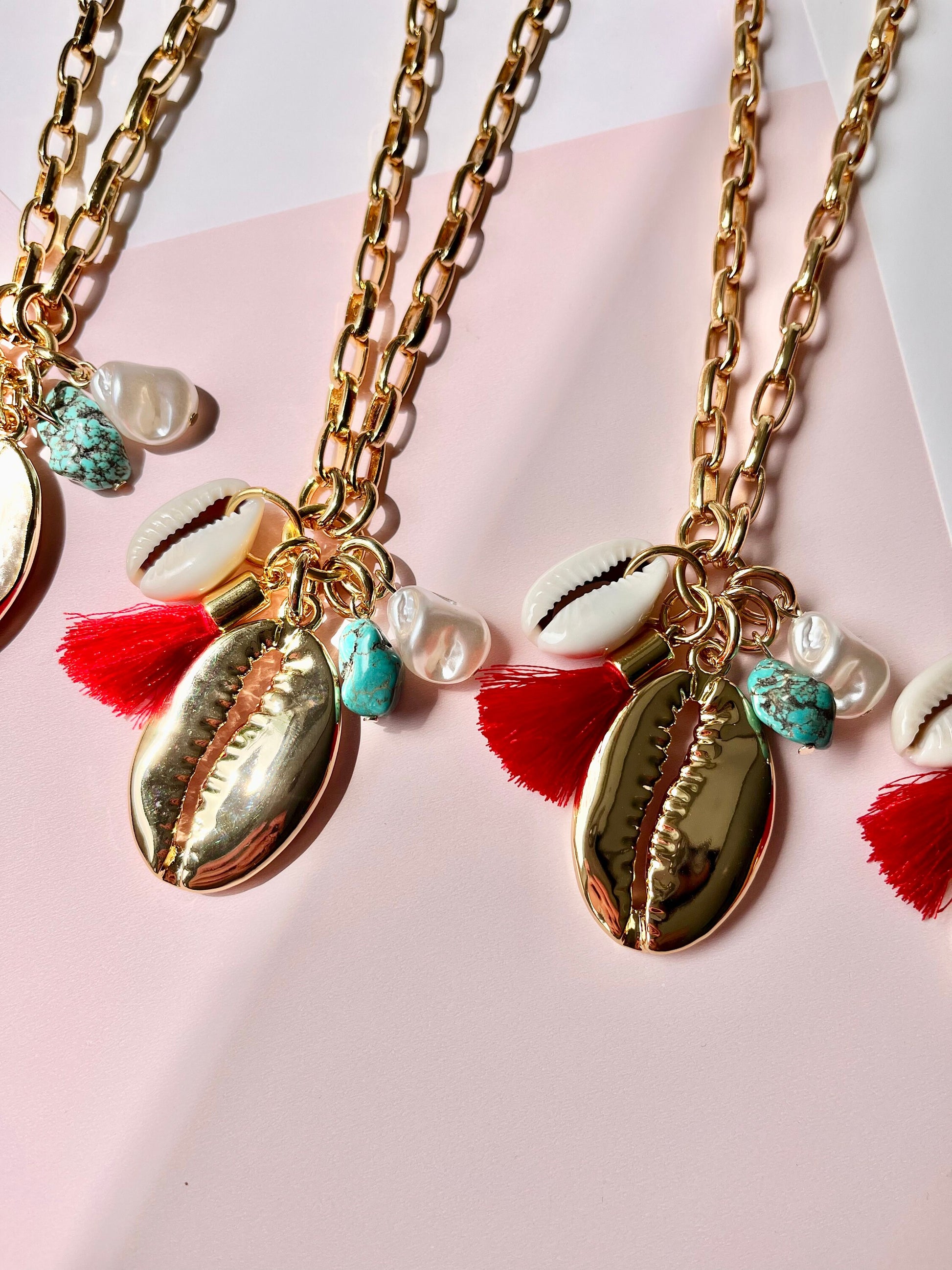 Cowrie Shell Long Charm Necklace