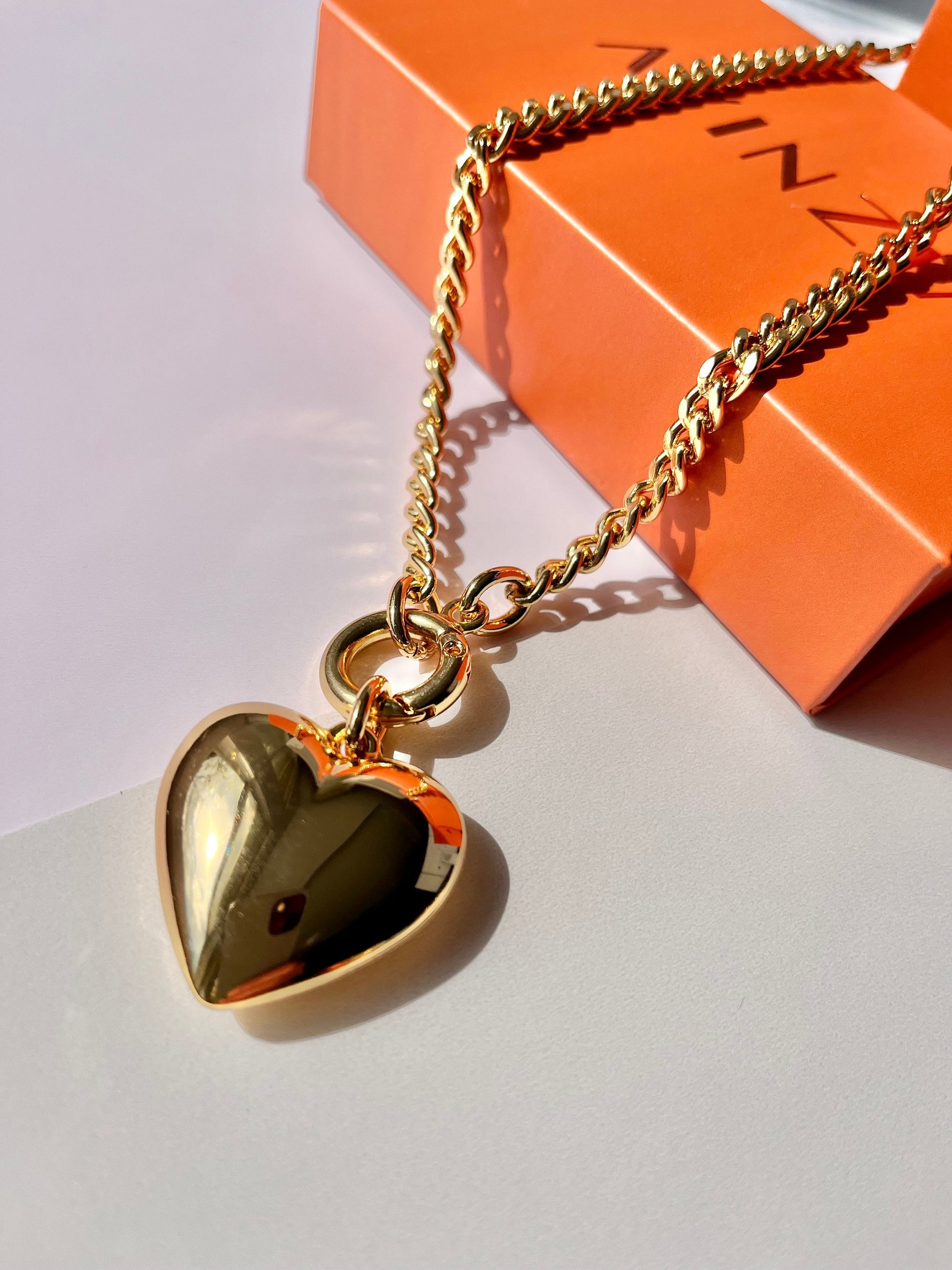 Gold Love Puff Heart Necklace