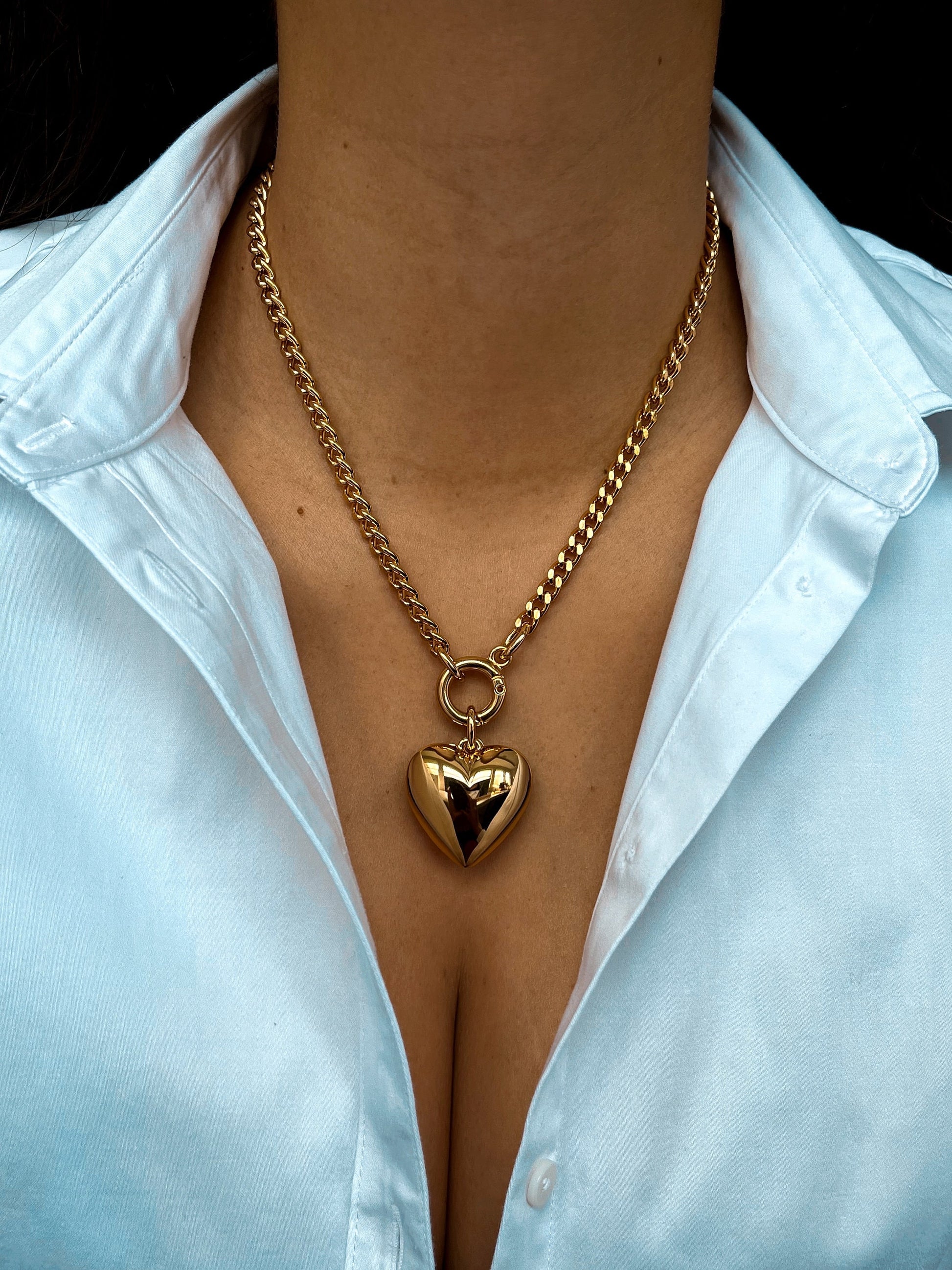 Gold Love Puff Heart Necklace