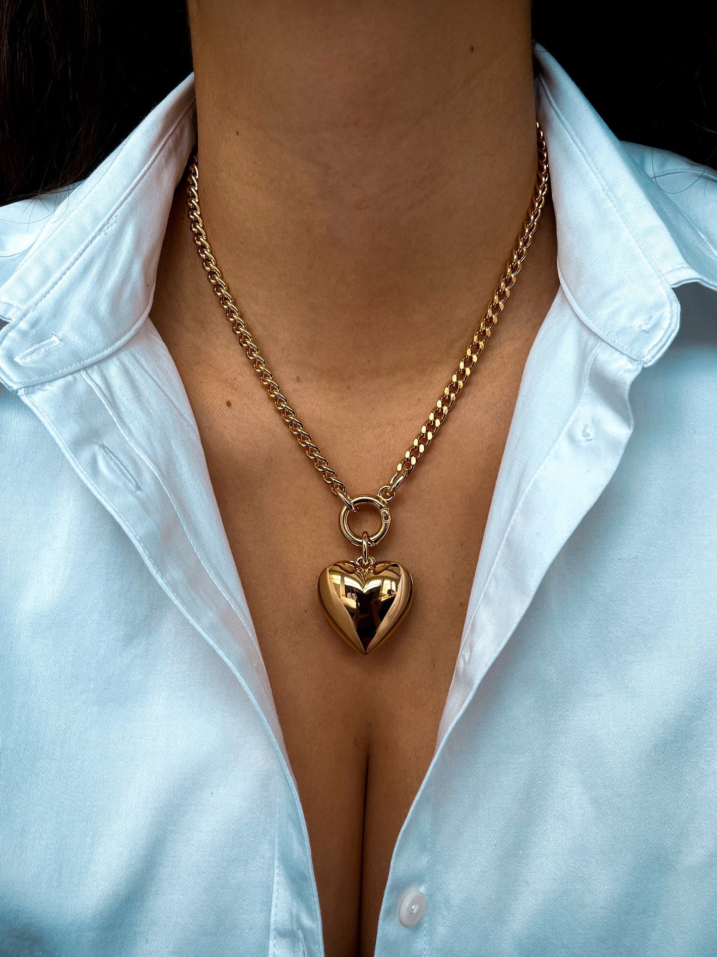 Gold Love Puff Heart Necklace