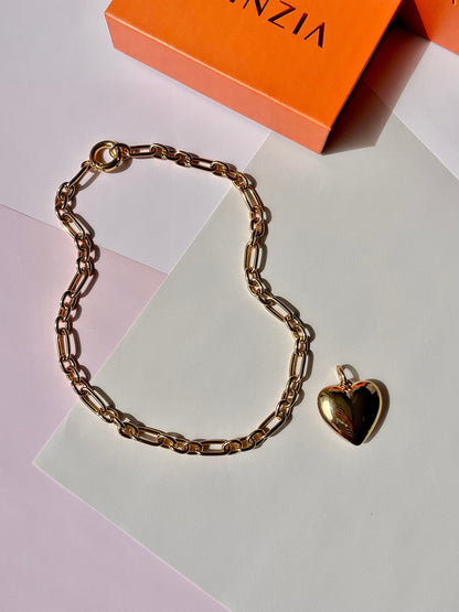 Necklace and earrings heart set in gold finish