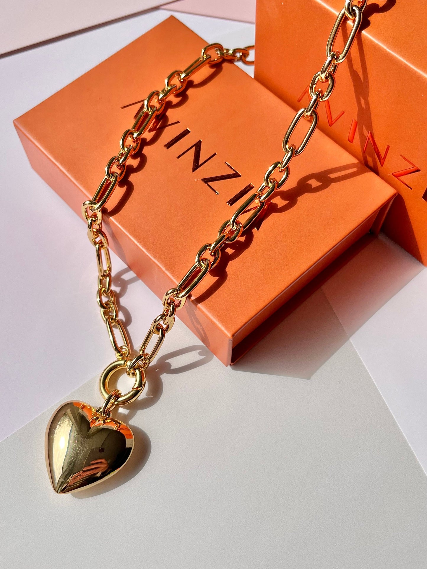 Gold Love Puff Heart Necklace