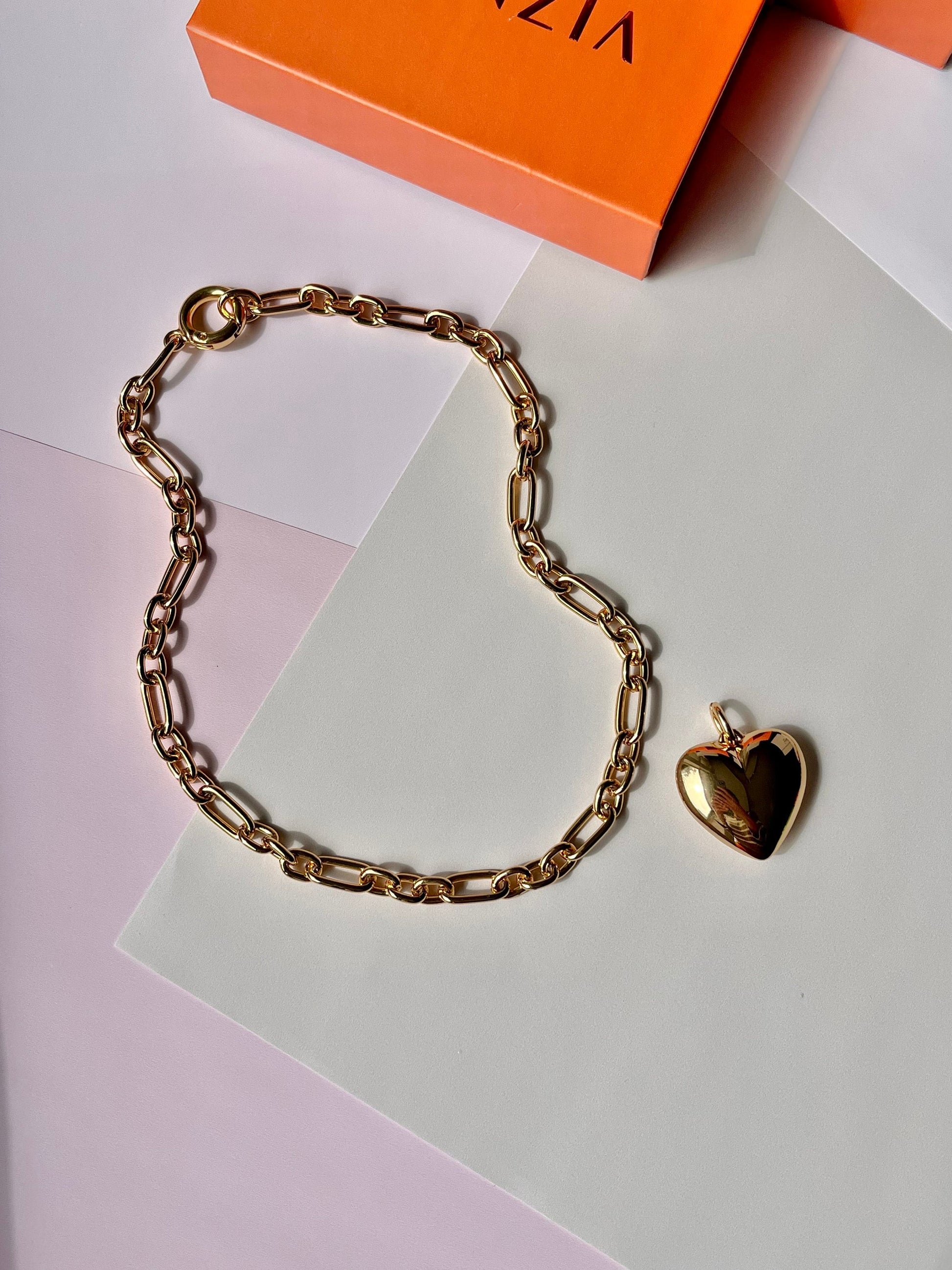 Gold Love Puff Heart Necklace