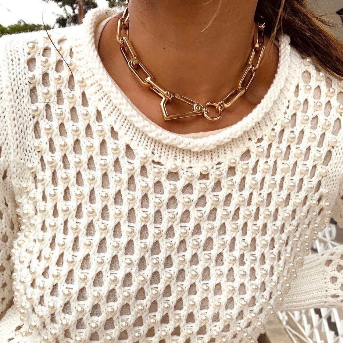Gold Chunky Choker | Large Padlock Chain Necklace Lobster Clasp Necklace Layering Chain Necklace Cute Necklace| Gift For Mom