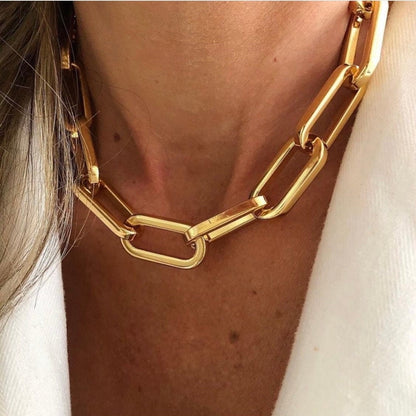 Gold chunky choker necklace with large padlock pendant — AVINZIA handmade jewelry