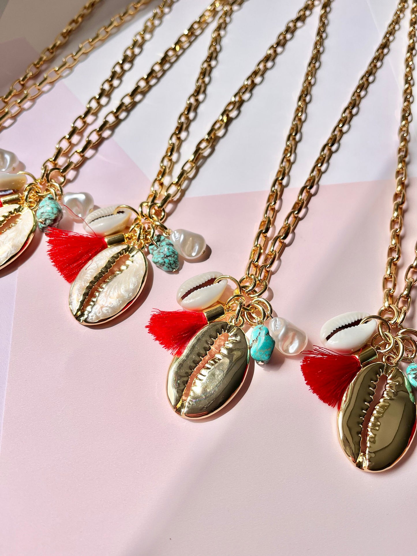 Cowrie Shell Long Charm Necklace