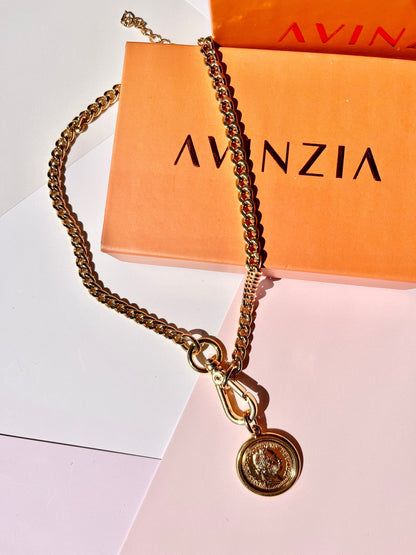 Large Front Clasp Necklace | Gold Coin Medallion Necklace | Cuban Chain Necklace Chain | Gift for Her