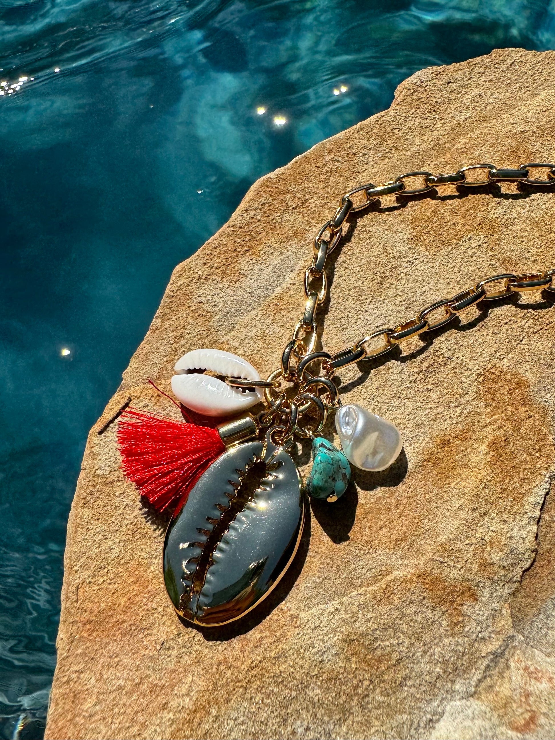 Cowrie Shell Long Charm Necklace