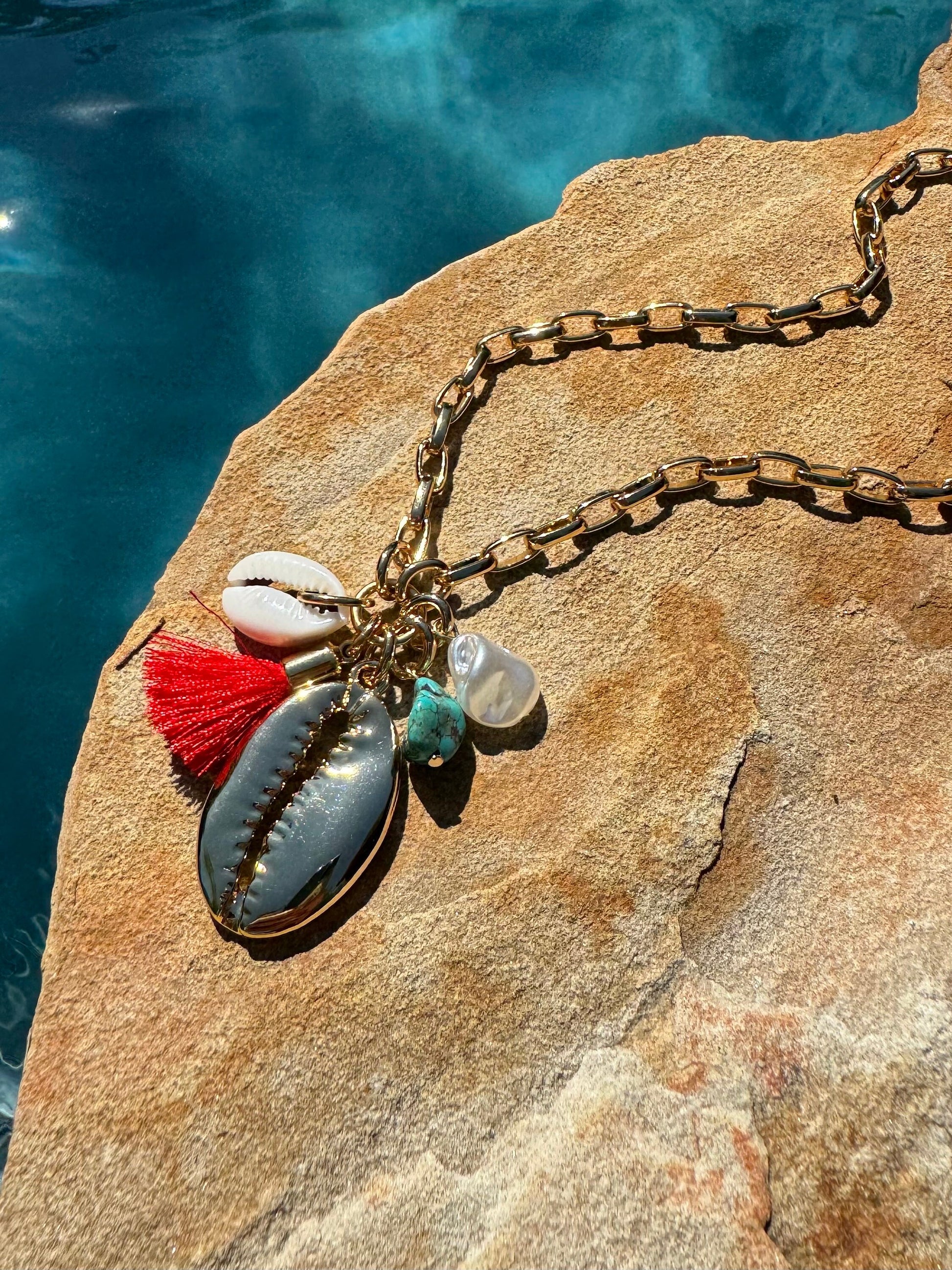 Cowrie Shell Long Charm Necklace