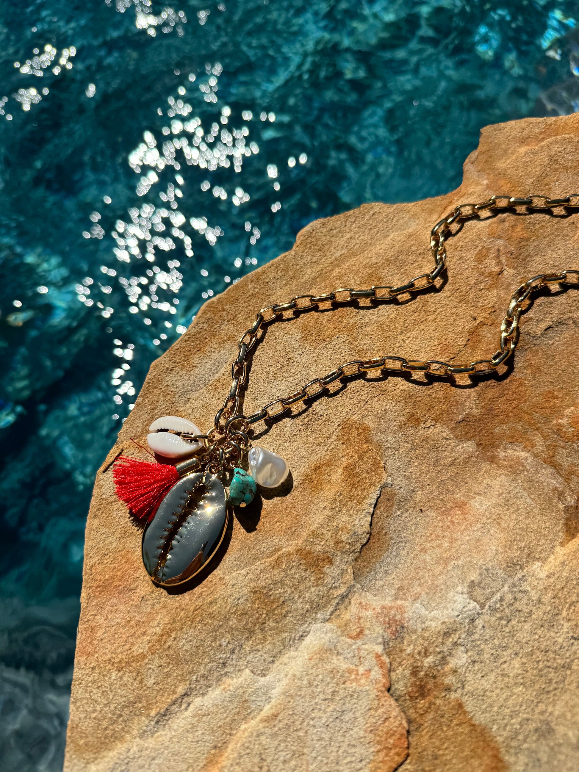 Cowrie Shell Long Charm Necklace