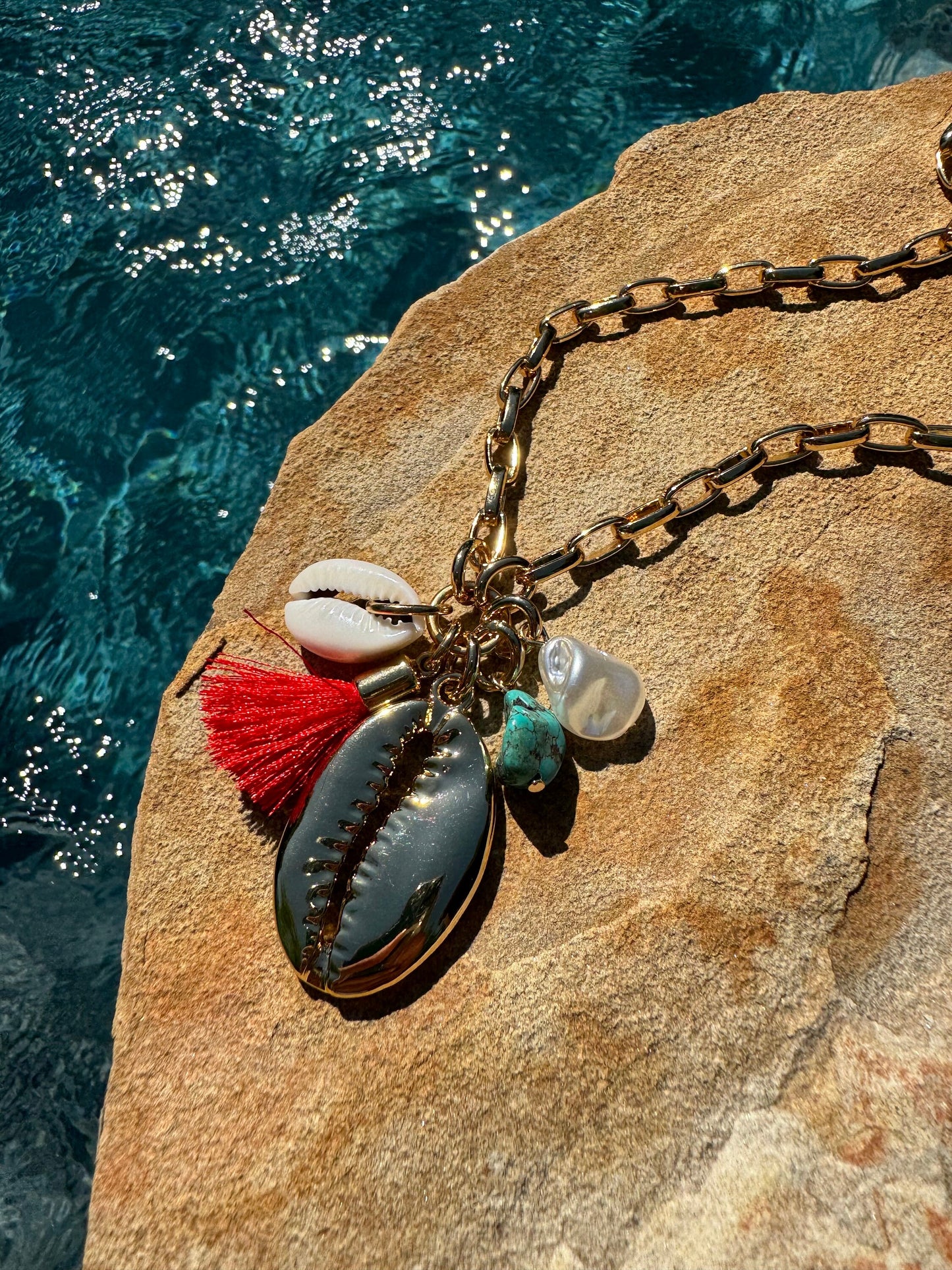 Cowrie Shell Long Charm Necklace