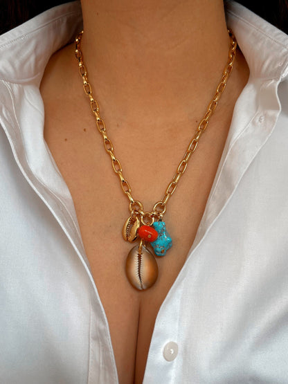 African Cowrie Shell Pendant | Natural Shell Charm Necklace