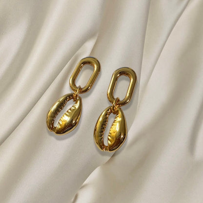 Gold cowrie shell earrings - AVINZIA coastal jewelry