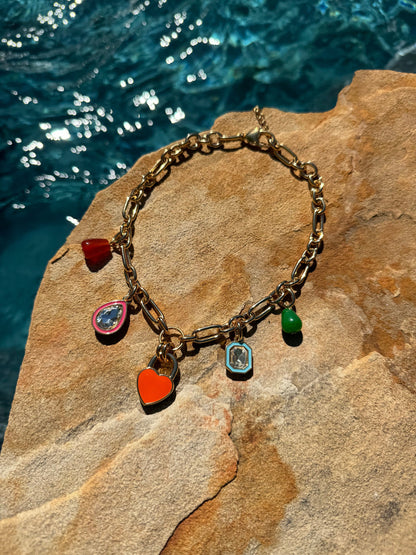 Colorful charm necklace with orange enamel heart – AVINZIA