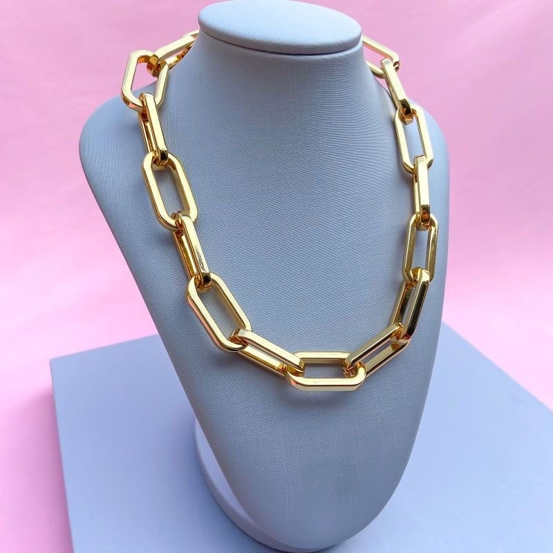 Gold Chunky Choker | Large Padlock Chain Necklace Lobster Clasp Necklace Layering Chain Necklace Cute Necklace| Gift For Mom