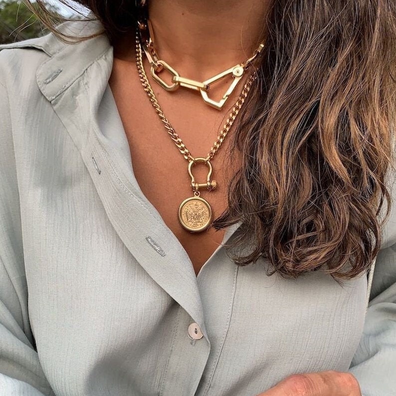 Gold Chunky Choker | Large Padlock Chain Necklace Lobster Clasp Necklace Layering Chain Necklace Cute Necklace| Gift For Mom