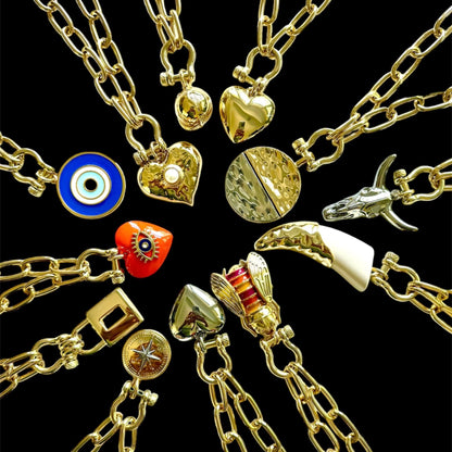 18” Gold Shackle Clasp Chain | Spinning Globe Charm Necklace | Convertible Necklace | Statement Chain Necklace