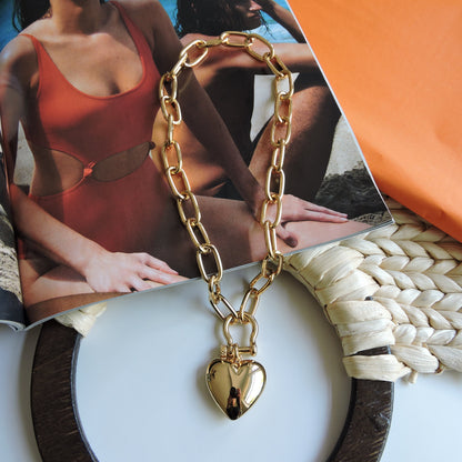 18” Gold Shackle Clasp Chain | Spinning Globe Charm Necklace | Convertible Necklace | Statement Chain Necklace