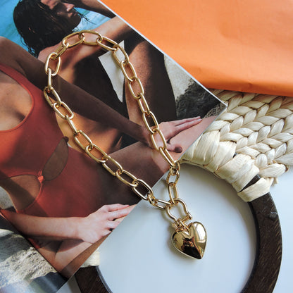 18” Gold Shackle Clasp Chain | Spinning Globe Charm Necklace | Convertible Necklace | Statement Chain Necklace