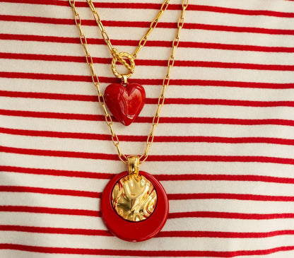 Hot Pink Enamel Heart Charm 32mm