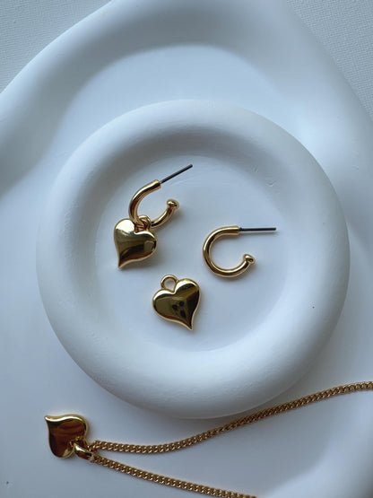 Gold heart charm earrings and necklace set — AVINZIA handmade jewelry