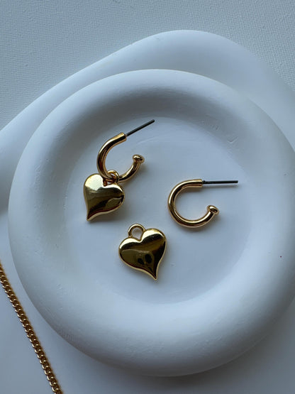 Gold heart charm earrings and necklace set by AVINZIA