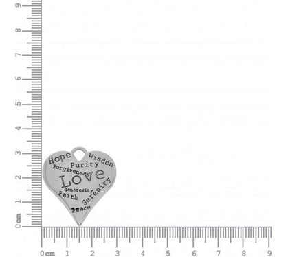 33mm Silver Wishes Love Heart Charm