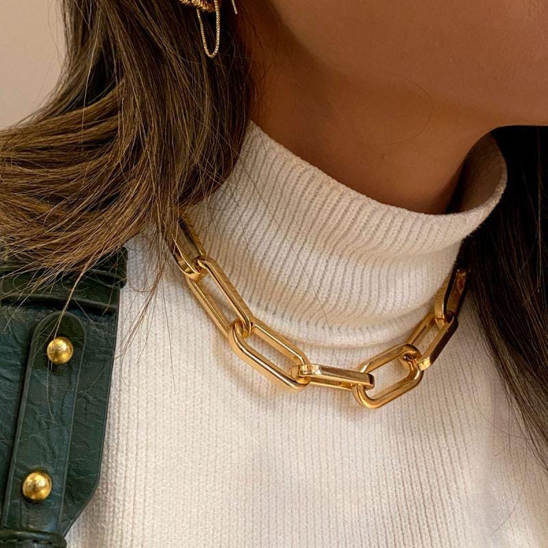 Gold Chunky Choker | Large Padlock Chain Necklace Lobster Clasp Necklace Layering Chain Necklace Cute Necklace| Gift For Mom