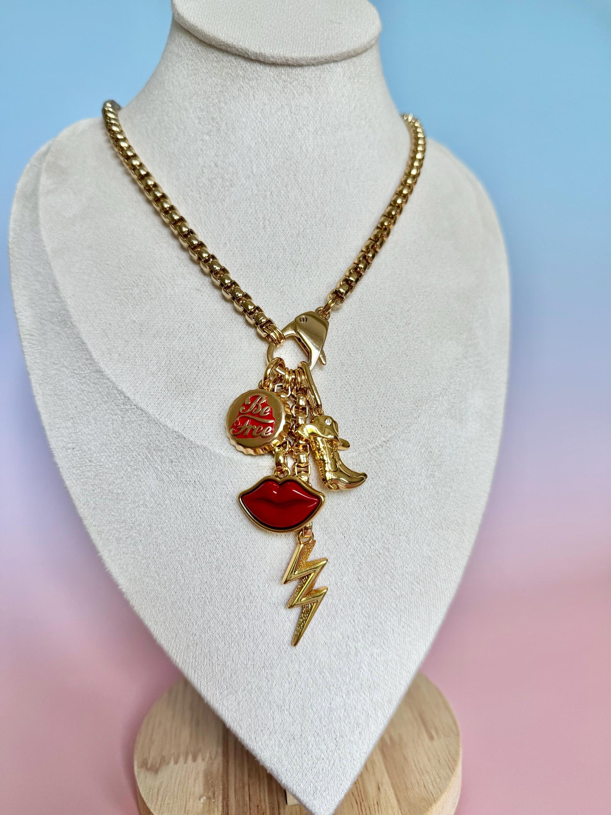 Multi Charm Necklace | Lightning Bolt Charm Necklace | Cowboy Boots Charm Necklace | Soda Cap Charm Jewelry