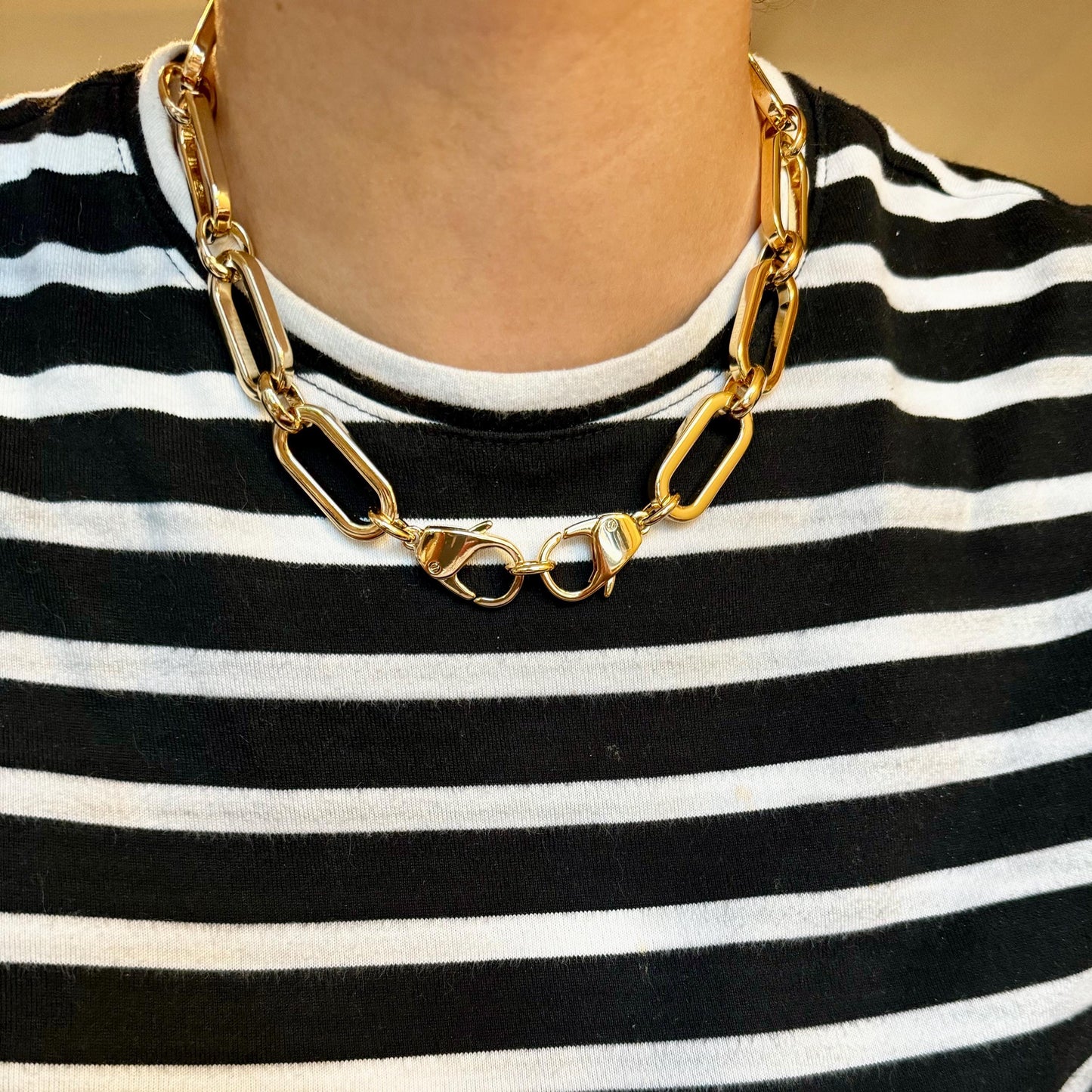 18” Gold Chunky Chain Necklace | Front Clasp Gold Link Chain Necklace, Large Link Chain, Chunky Gold Necklace, Chunky Chain Necklace